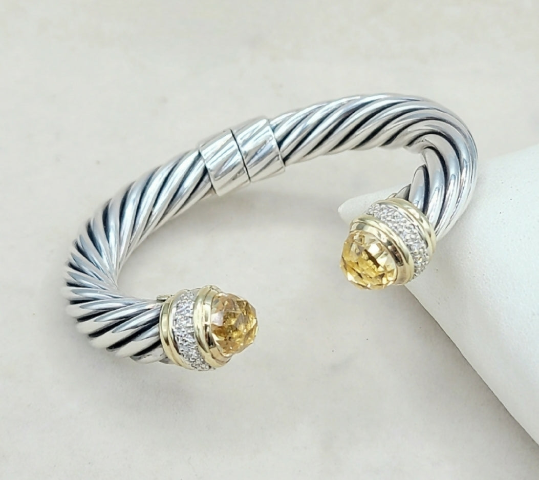 David Yurman 10mm Cable Bracelet Champagne Citrine & Diamond