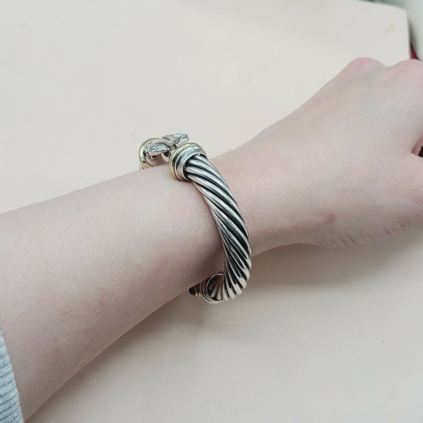 David Yurman 10mm Cable Buckle Bracelet Garnet & Diamonds