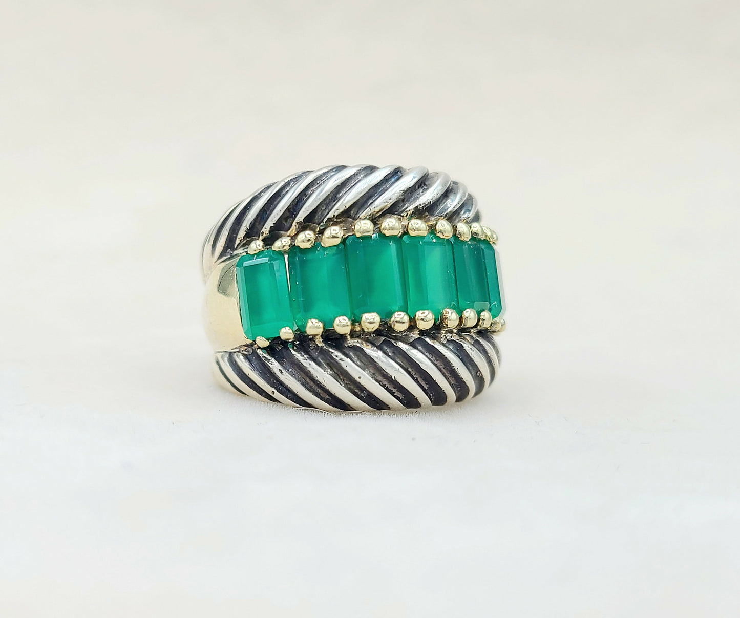 David Yurman Cable Ring Green Onyx & Gold