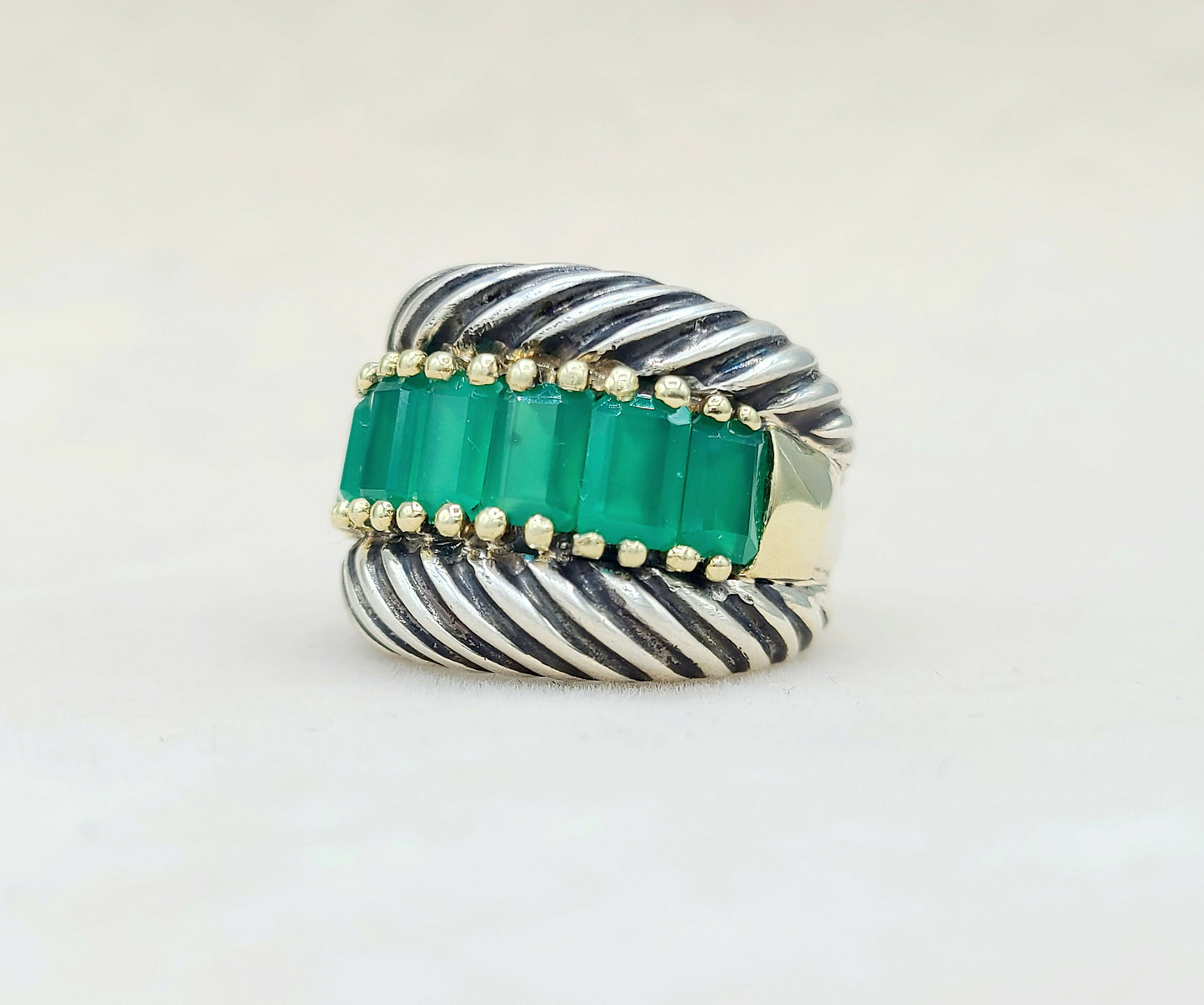 David Yurman Cable Ring Green Onyx & Gold