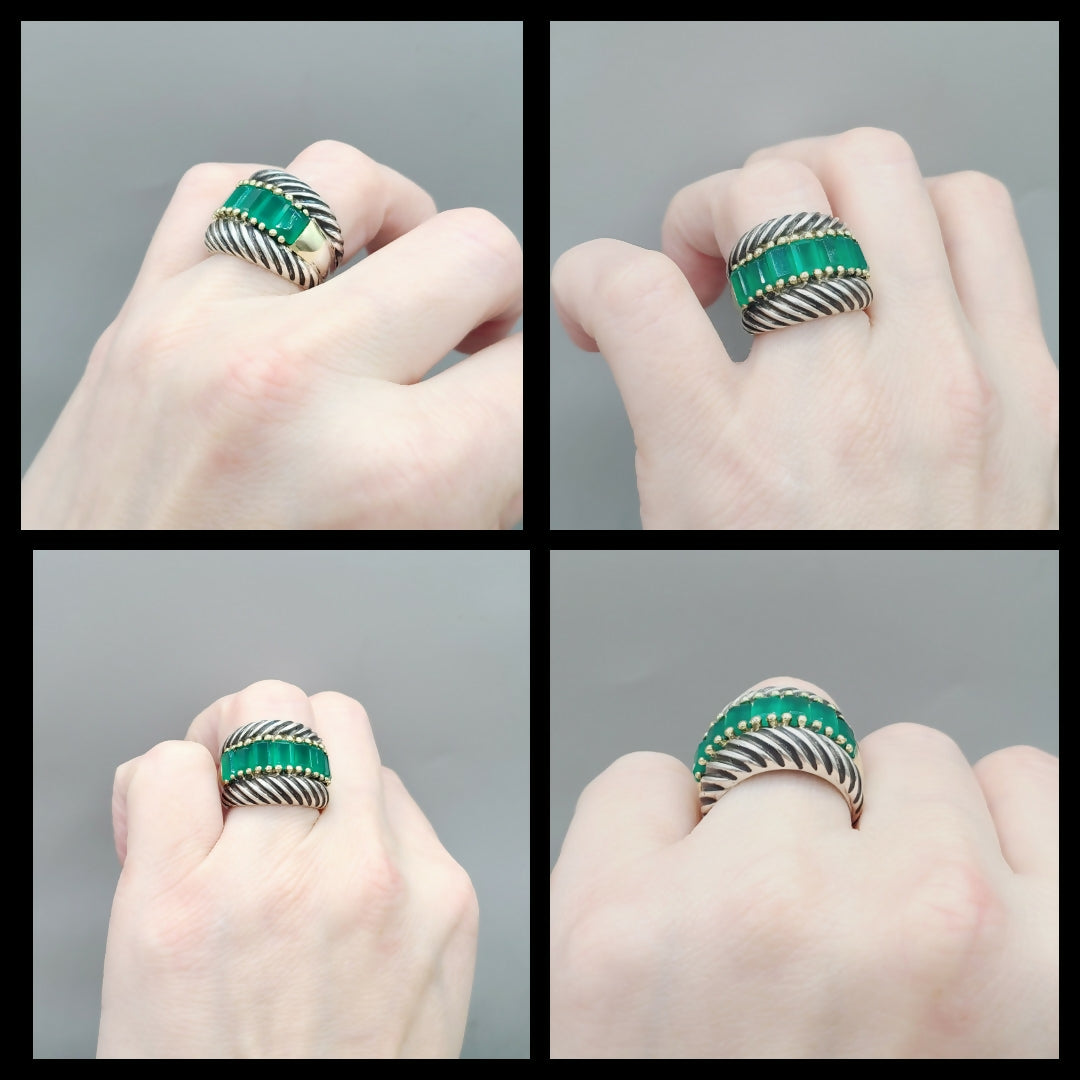 David Yurman Cable Ring Green Onyx & Gold