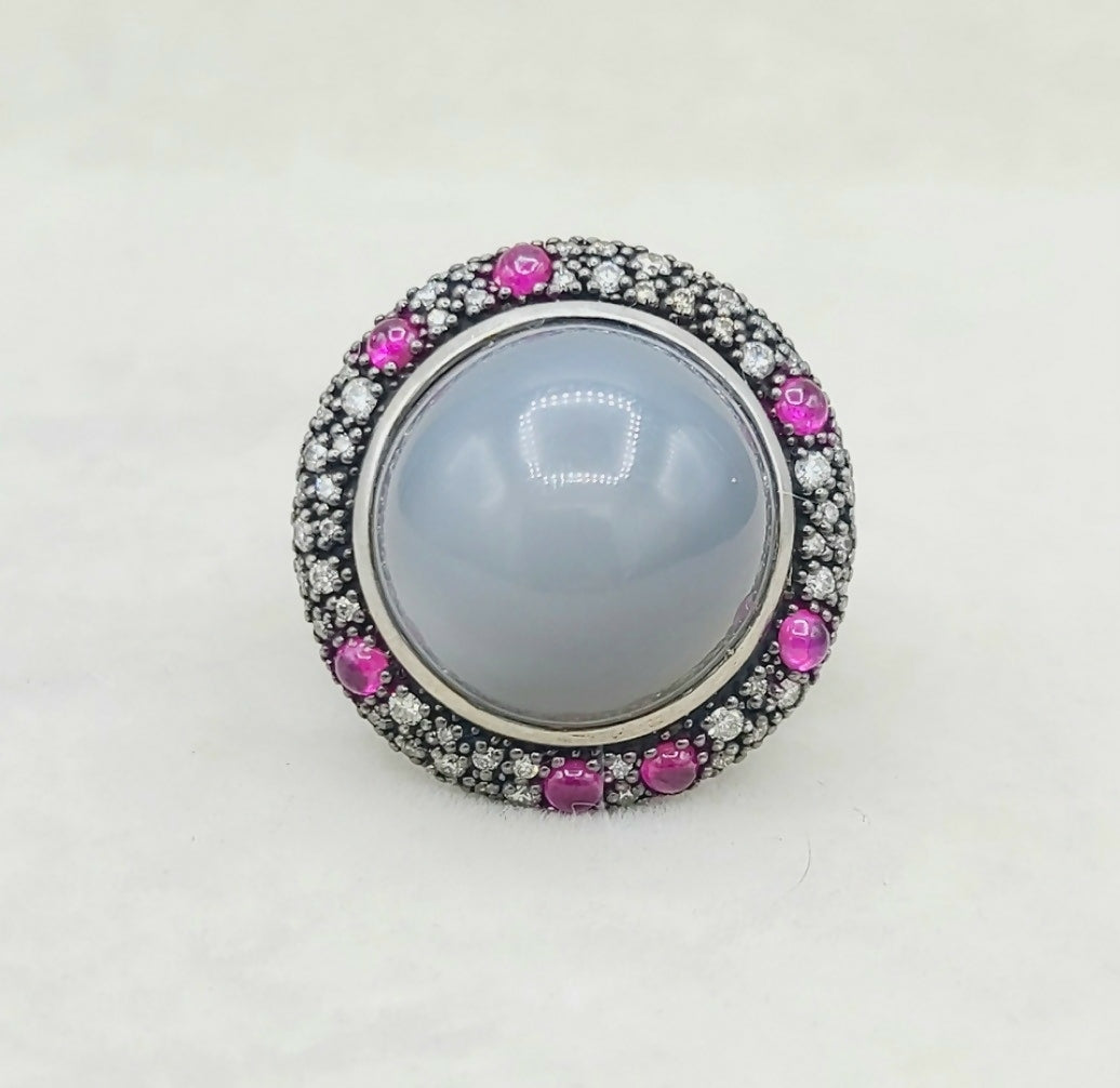 David Yurman Cerise Midnight Melange Ring – Moonstone & Ruby