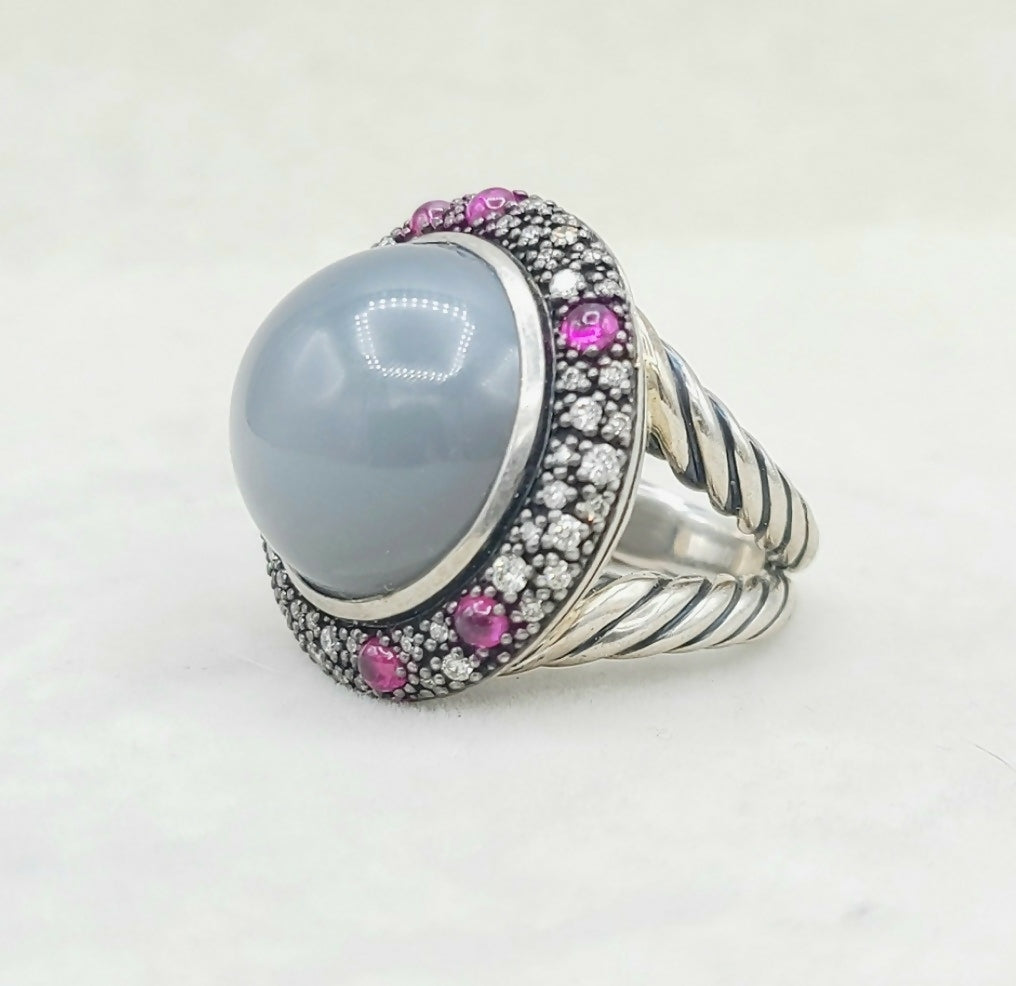 David Yurman Cerise Midnight Melange Ring – Moonstone & Ruby