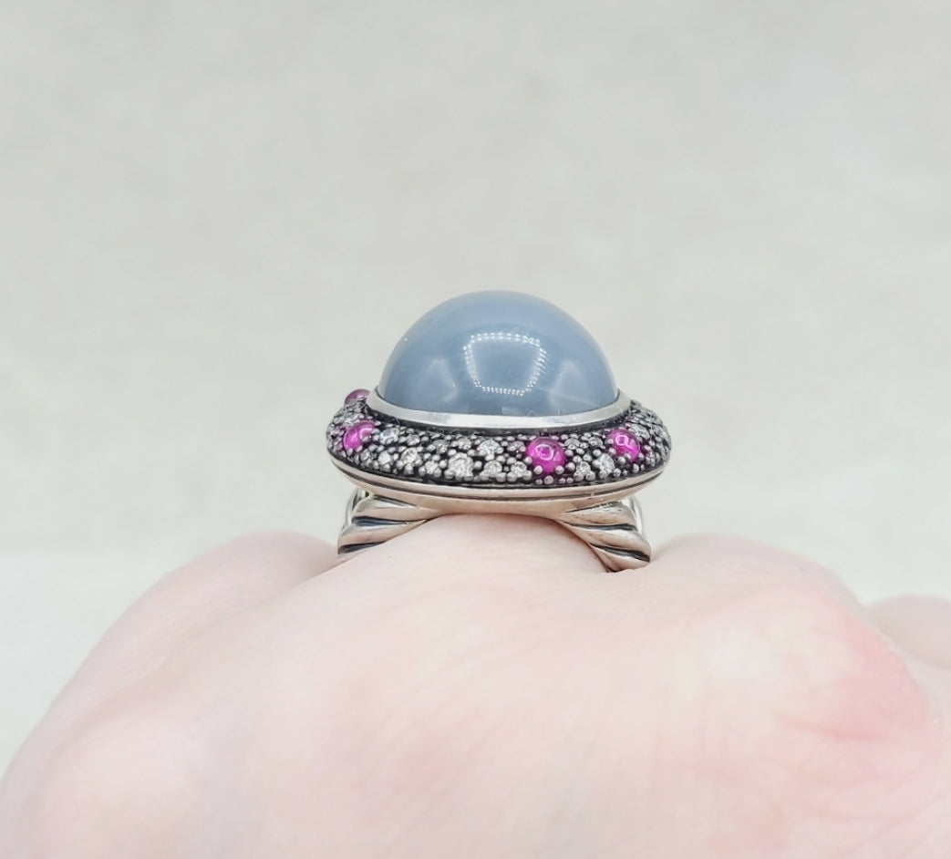 David Yurman Cerise Midnight Melange Ring – Moonstone & Ruby