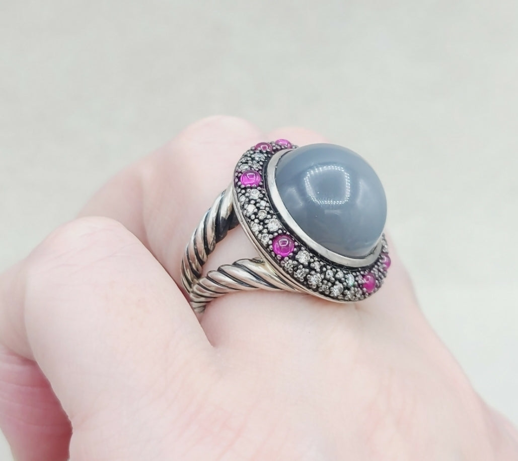 David Yurman Cerise Midnight Melange Ring – Moonstone & Ruby