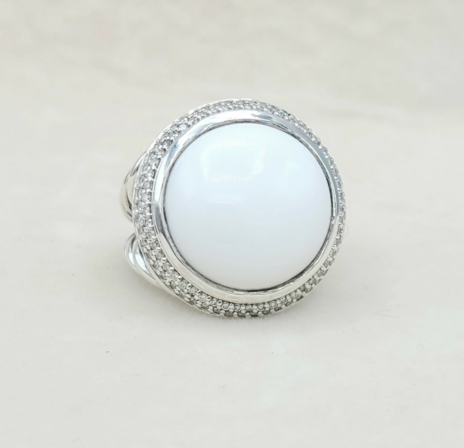 David Yurman Cerise Ring 18mm – White Agate & Diamonds