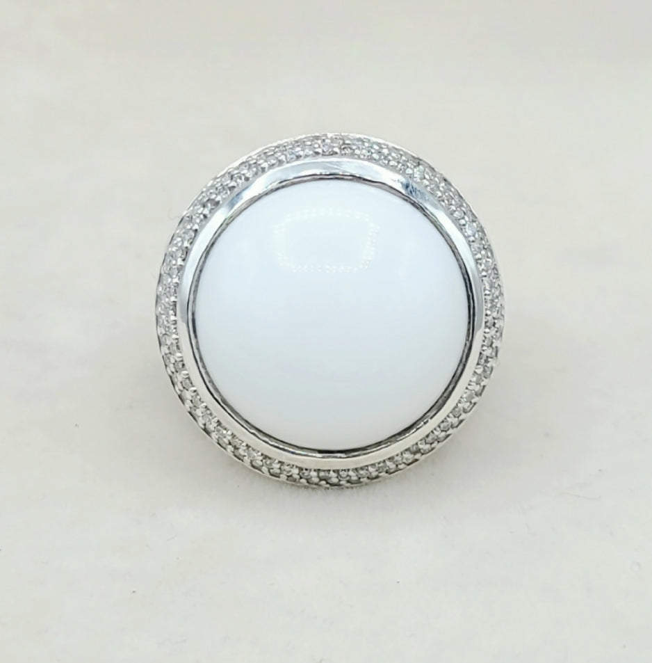 David Yurman Cerise Ring 18mm – White Agate & Diamonds