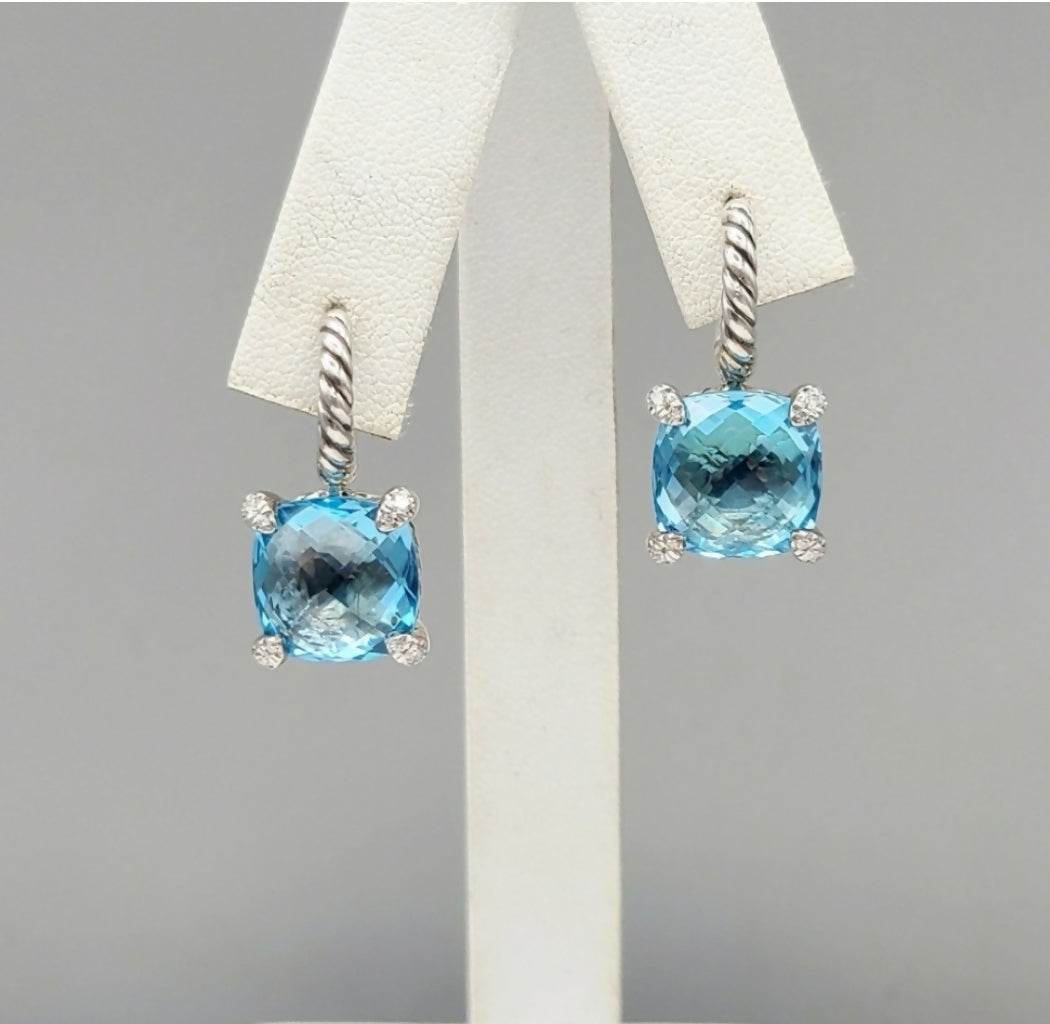 David Yurman Chatelaine Earrings – Blue Topaz & Diamonds