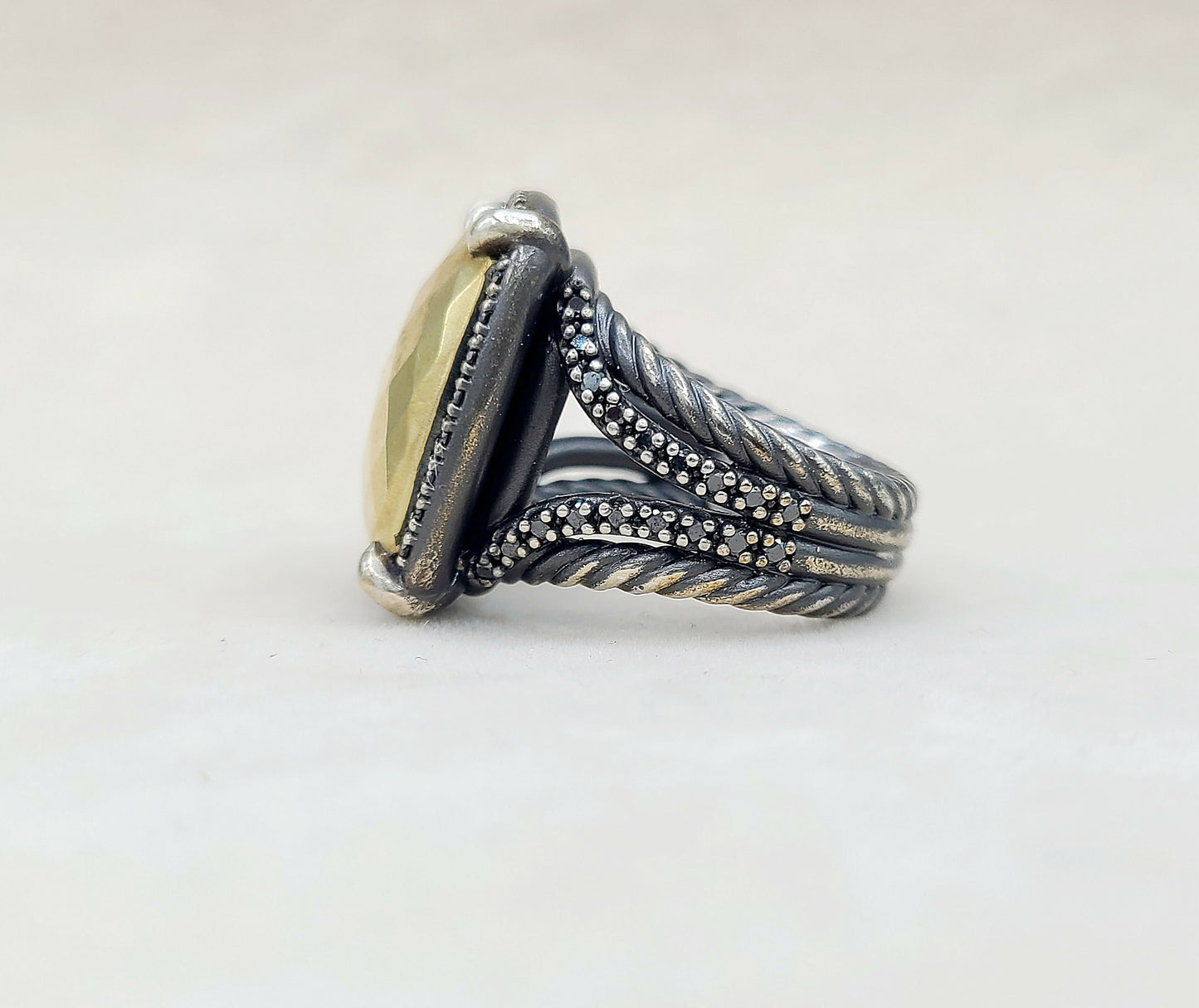 David Yurman Chatelaine Oblong Ring Black Diamonds & Gold