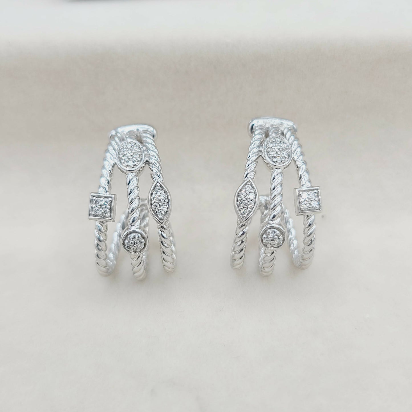 David Yurman Confetti Earrings Three Row with Diamonds