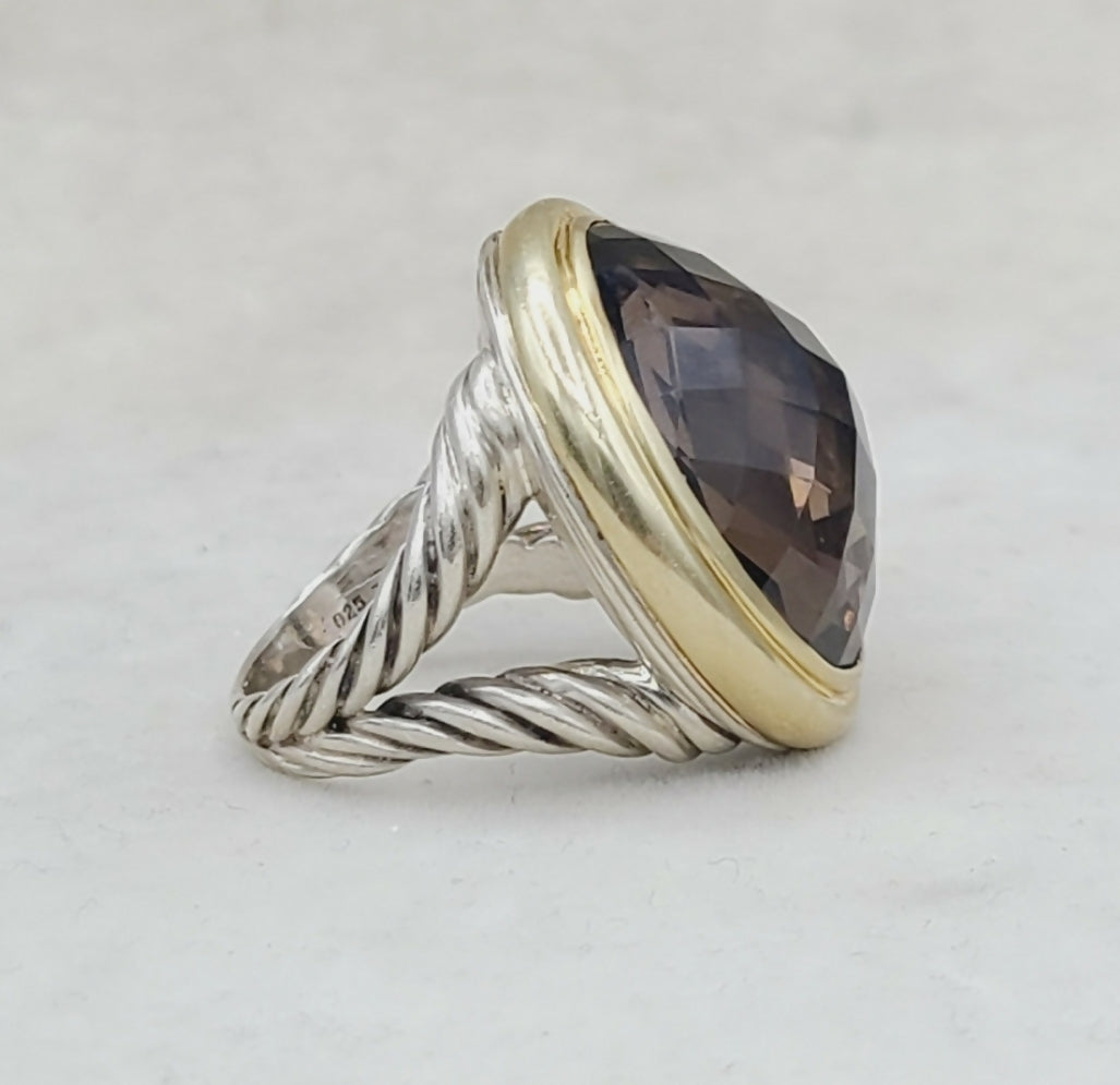 David Yurman Signature Oval Ring – Smoky Quartz & Gold
