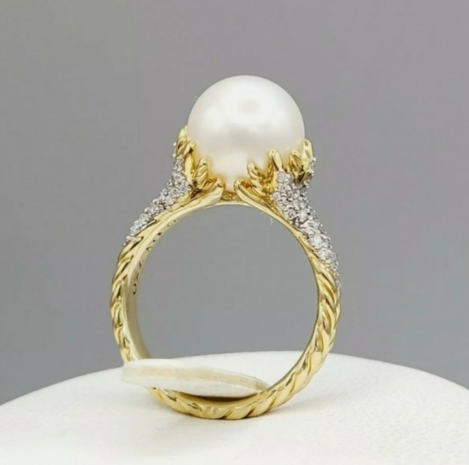 David Yurman Starburst Pearl Ring – Diamonds & 18k Gold