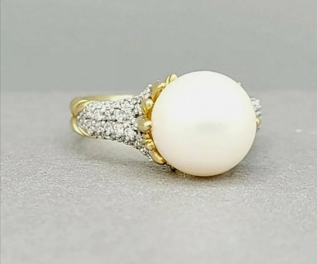 David Yurman Starburst Pearl Ring – Diamonds & 18k Gold