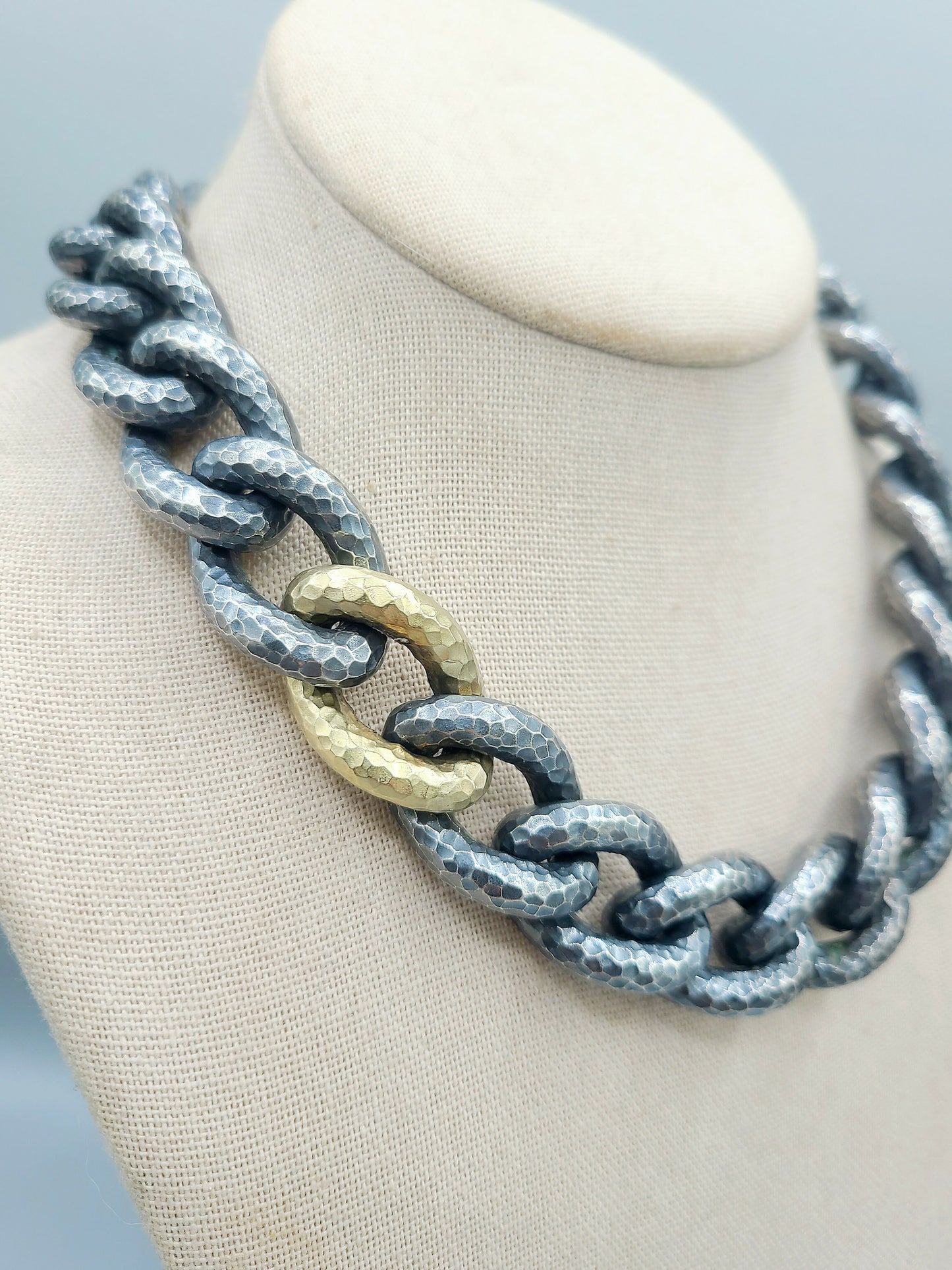 David Yurman Black Gold Hammered Curb Link Necklace-