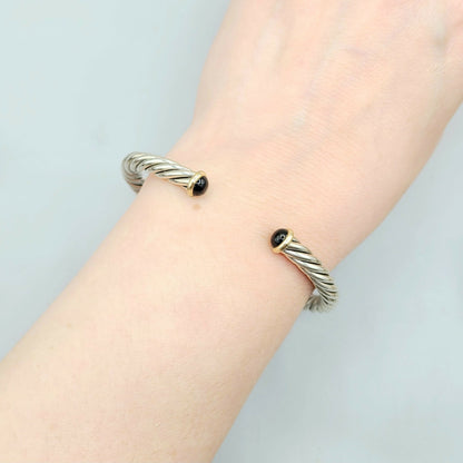    David Yurman 6mm Black Onyx Gold Cable Cuff Bracelet