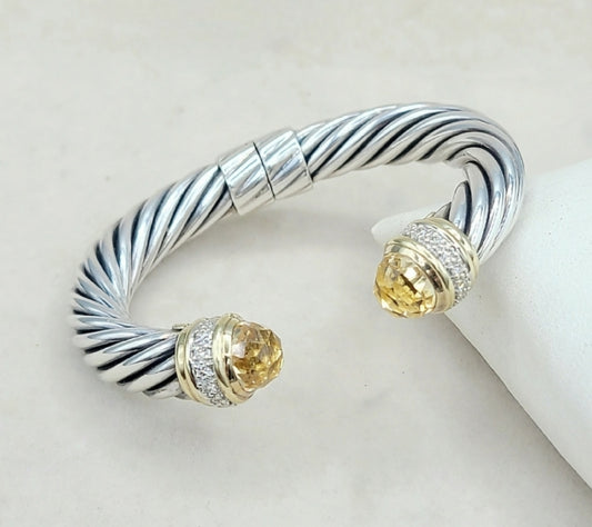    David Yurman 10mm Cable Bracelet Champagne Citrine & Diamond