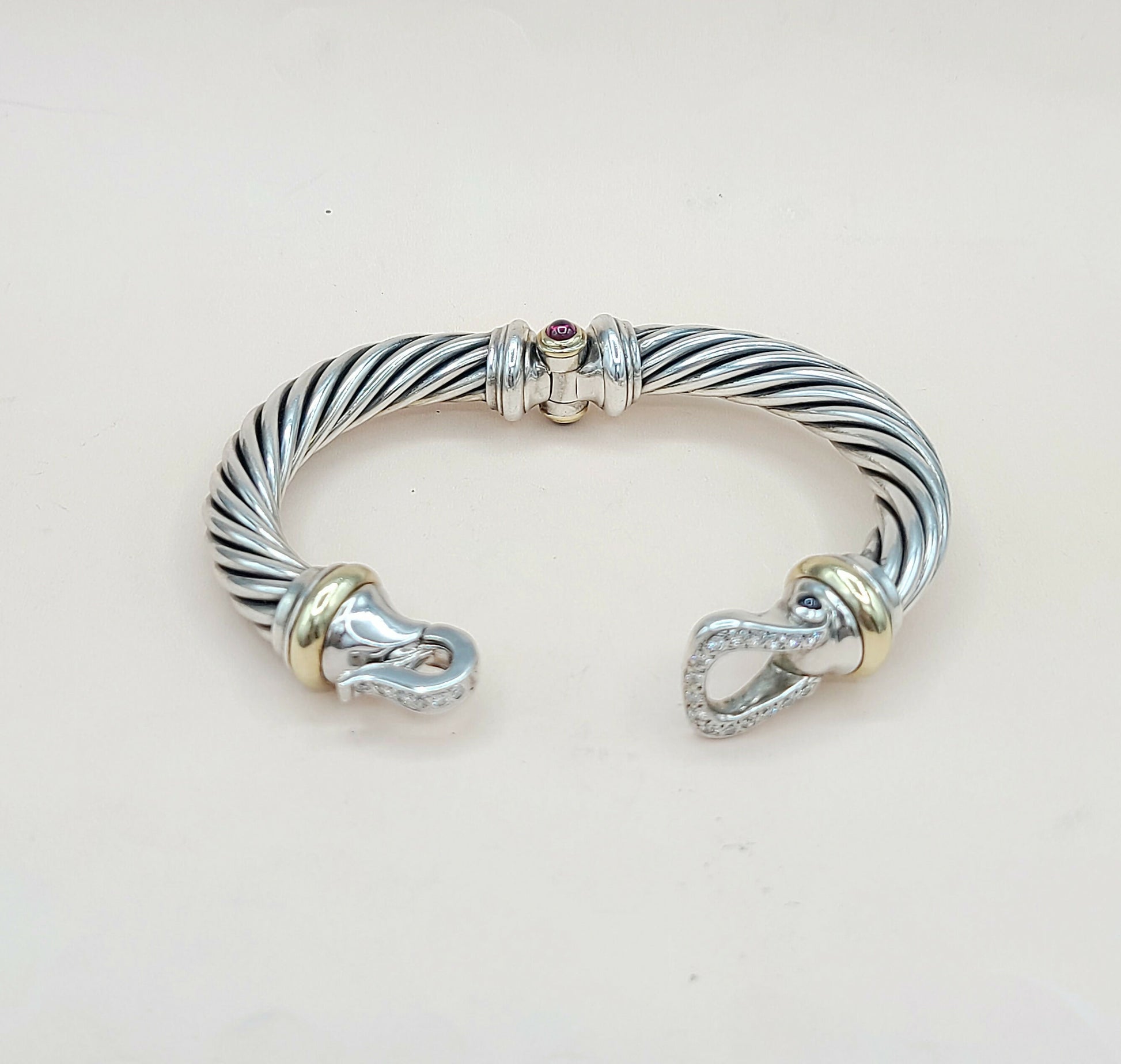    David Yurman 10mm Cable Buckle Bracelet Garnet & Diamonds