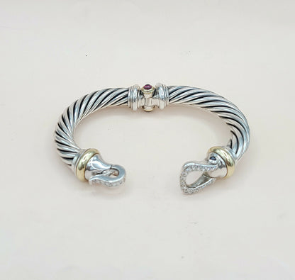    David Yurman 10mm Cable Buckle Bracelet Garnet & Diamonds