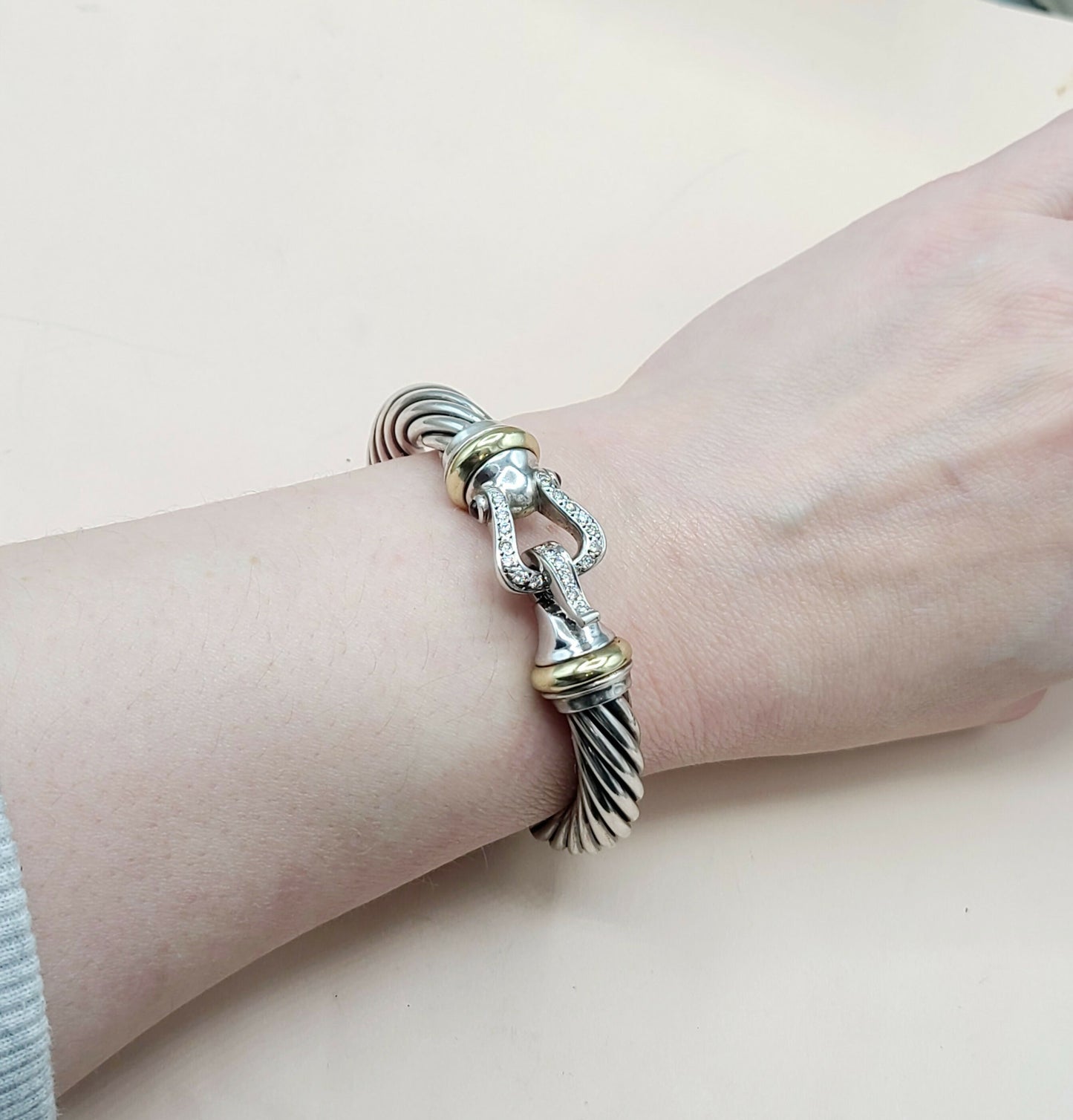    David Yurman 10mm Cable Buckle Bracelet Garnet & Diamonds