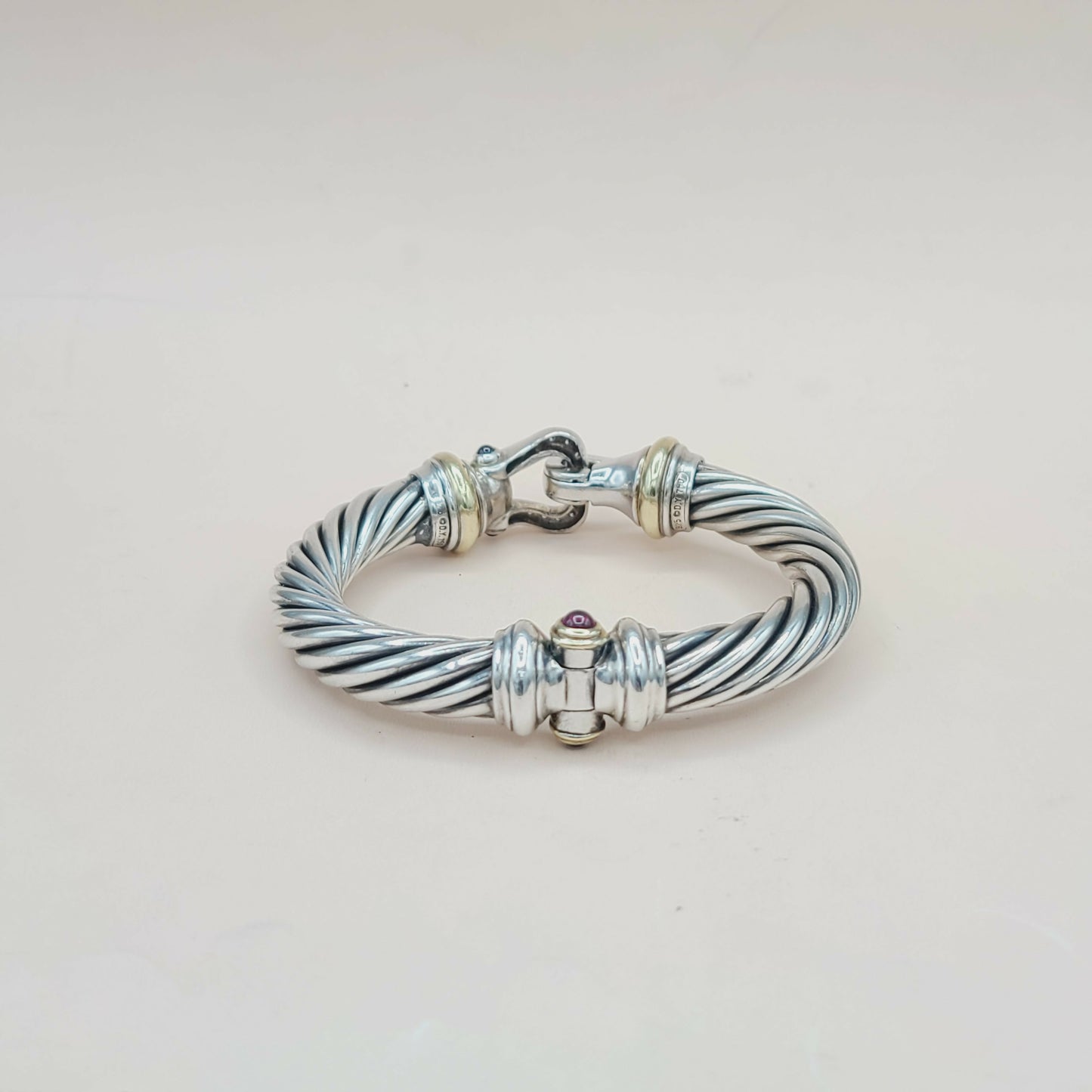    David Yurman 10mm Cable Buckle Bracelet Garnet & Diamonds