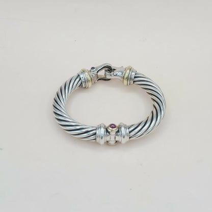    David Yurman 10mm Cable Buckle Bracelet Garnet & Diamonds