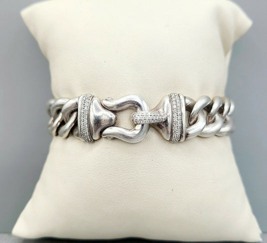    David Yurman 14mm Diamond Buckle Curb Link Bracelet