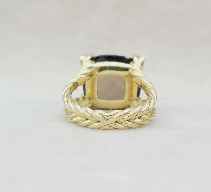    David Yurman 15mm Smoky Quartz Cushion Ring 18K Gold & Diamonds