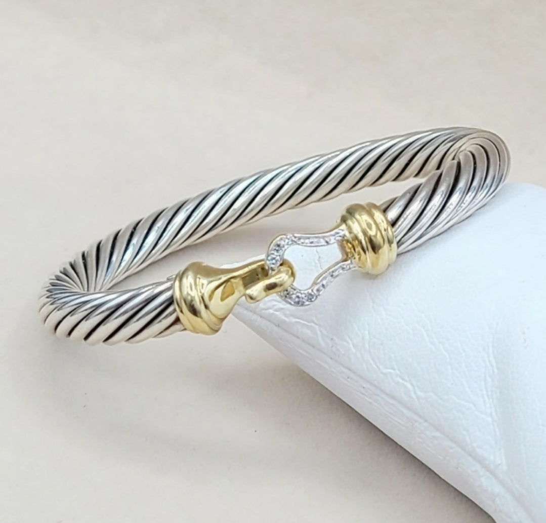    David Yurman 7 mm Cable Diamond Buckle Bracelet Gold