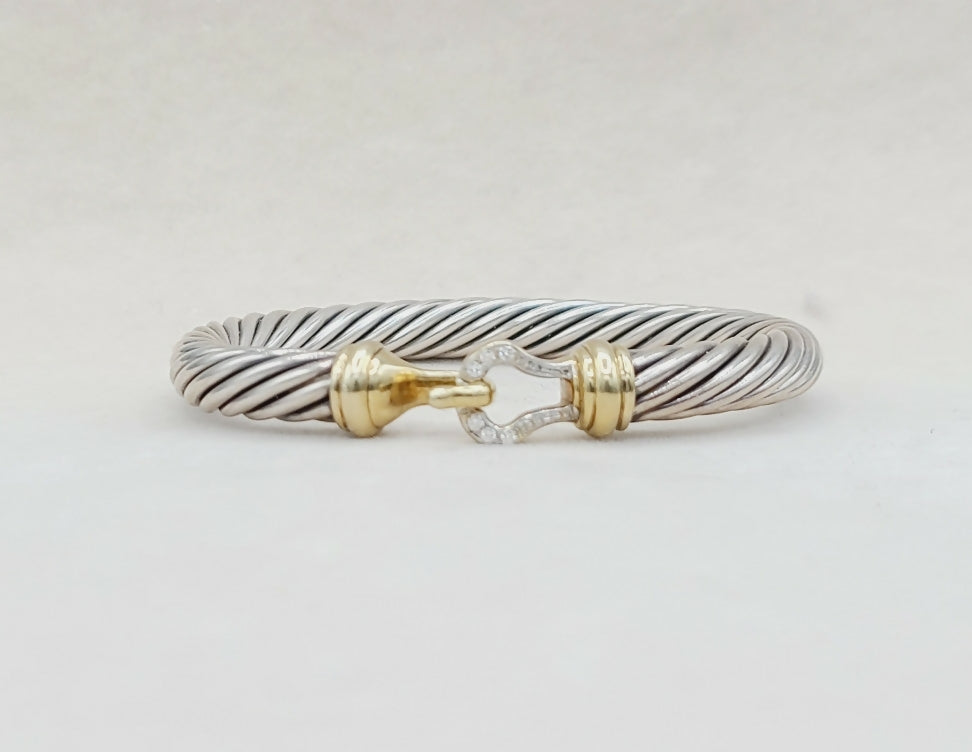    David Yurman 7 mm Cable Diamond Buckle Bracelet Gold