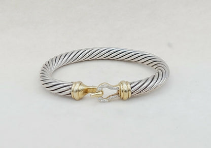    David Yurman 7 mm Cable Diamond Buckle Bracelet Gold
