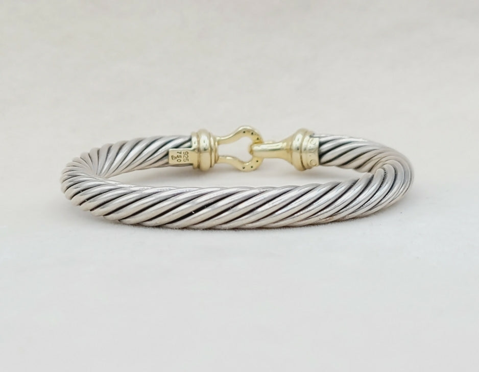    David Yurman 7 mm Cable Diamond Buckle Bracelet Gold