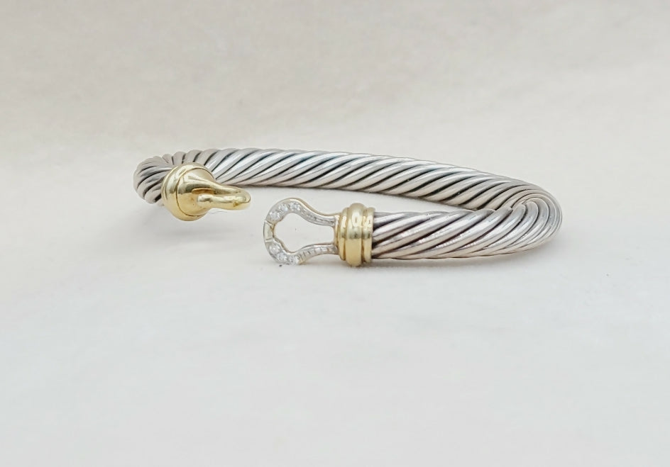    David Yurman 7 mm Cable Diamond Buckle Bracelet Gold