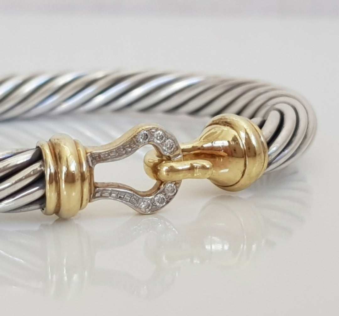    David Yurman 7 mm Cable Diamond Buckle Bracelet Gold