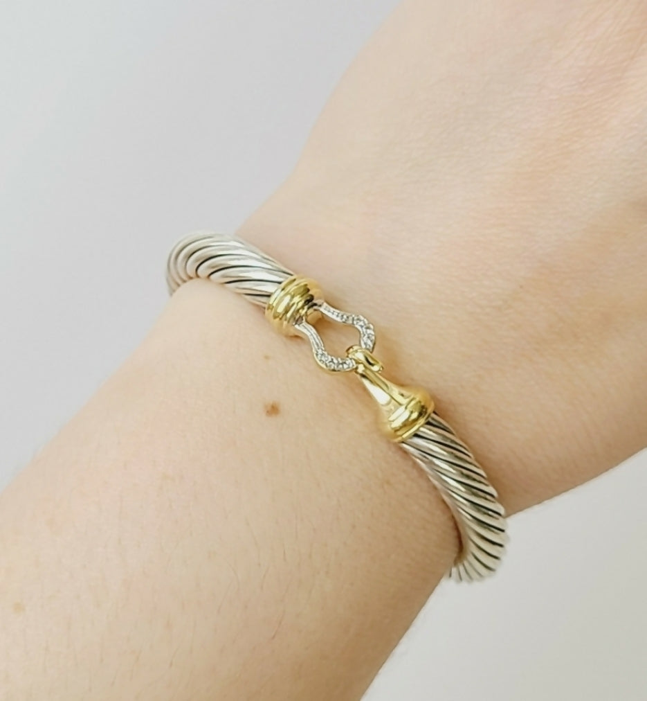    David Yurman 7 mm Cable Diamond Buckle Bracelet Gold
