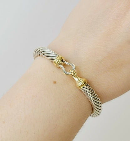    David Yurman 7 mm Cable Diamond Buckle Bracelet Gold