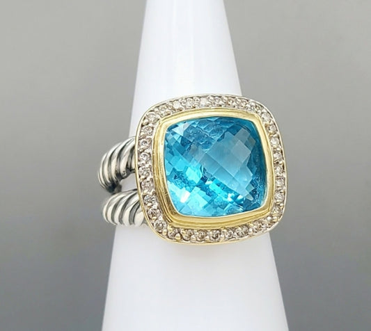    David Yurman Albion 11mm Blue Topaz & Diamonds – 18k Gold