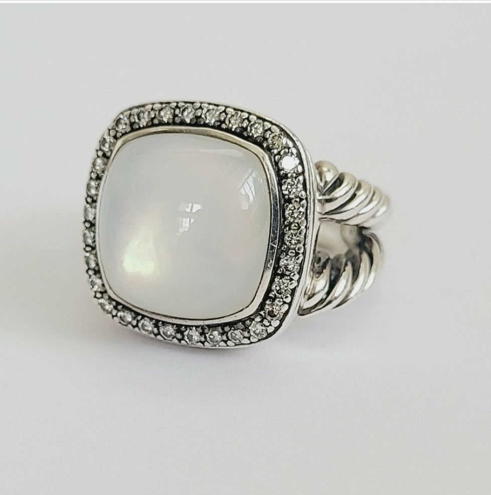    David Yurman Albion 14mm Moonstone & Diamond Ring
