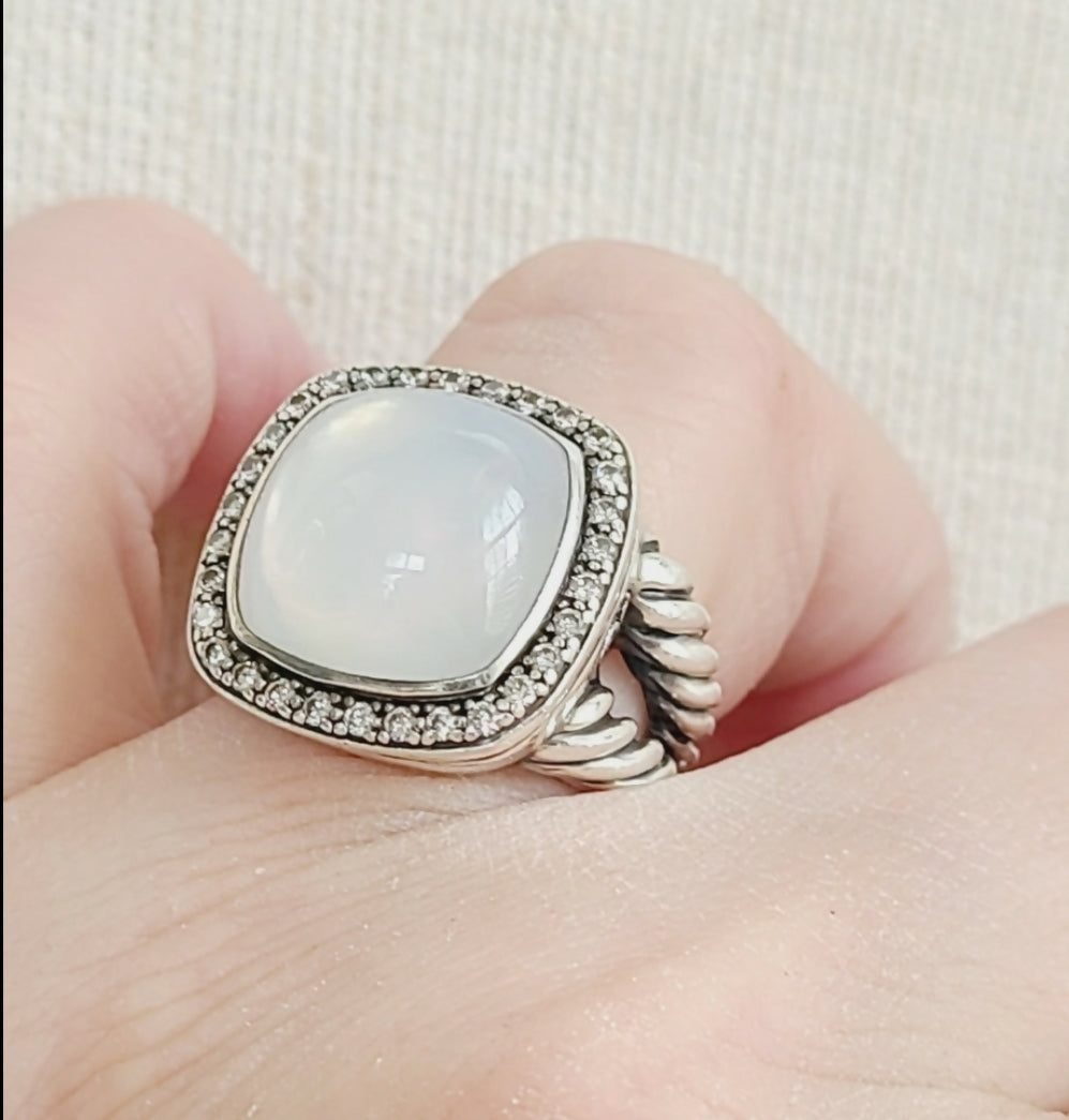    David Yurman Albion 14mm Moonstone & Diamond Ring