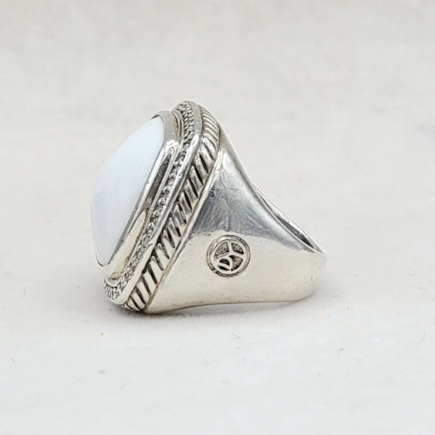    David Yurman Albion 20mm White Agate & Diamond Ring-