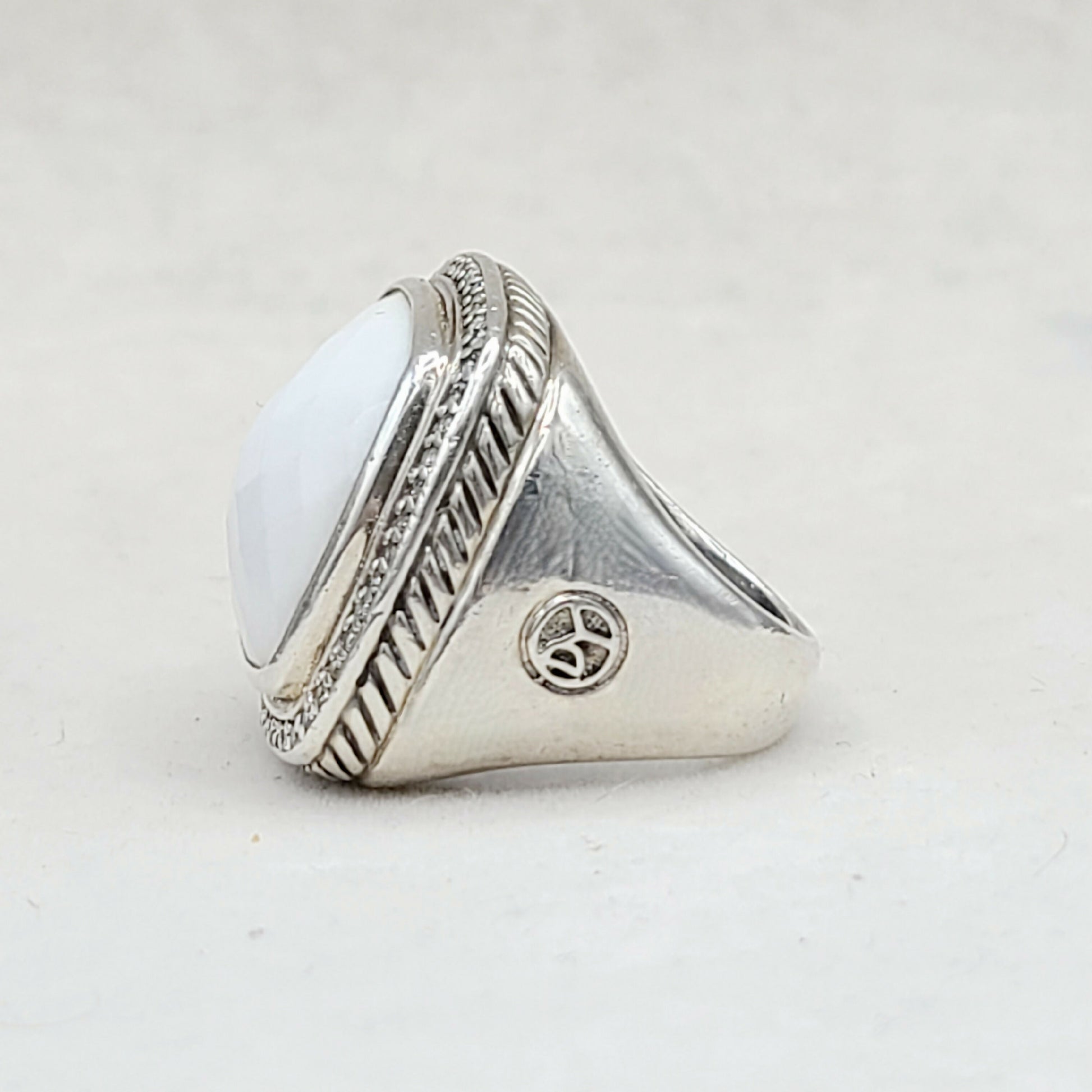    David Yurman Albion 20mm White Agate & Diamond Ring-