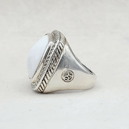    David Yurman Albion 20mm White Agate & Diamond Ring-