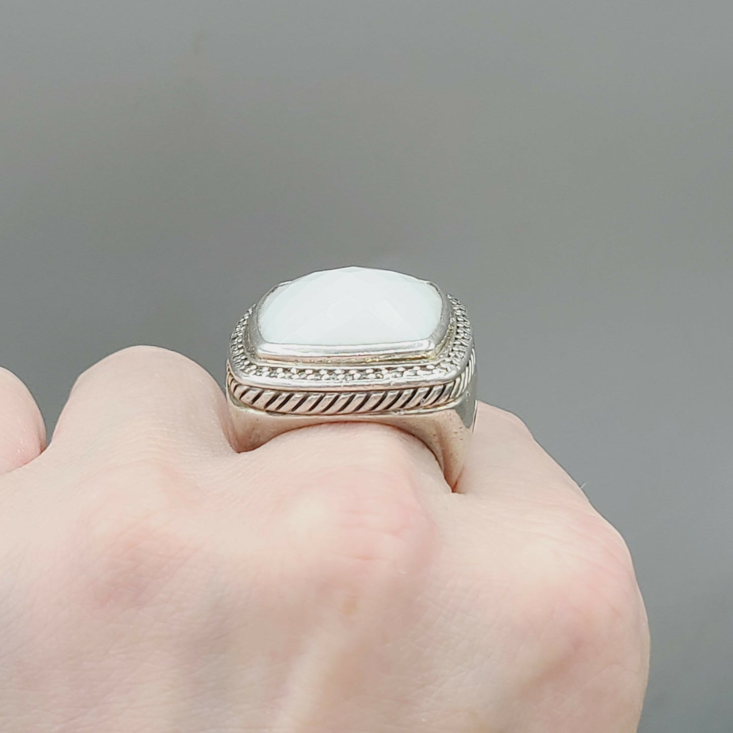    David Yurman Albion 20mm White Agate & Diamond Ring-