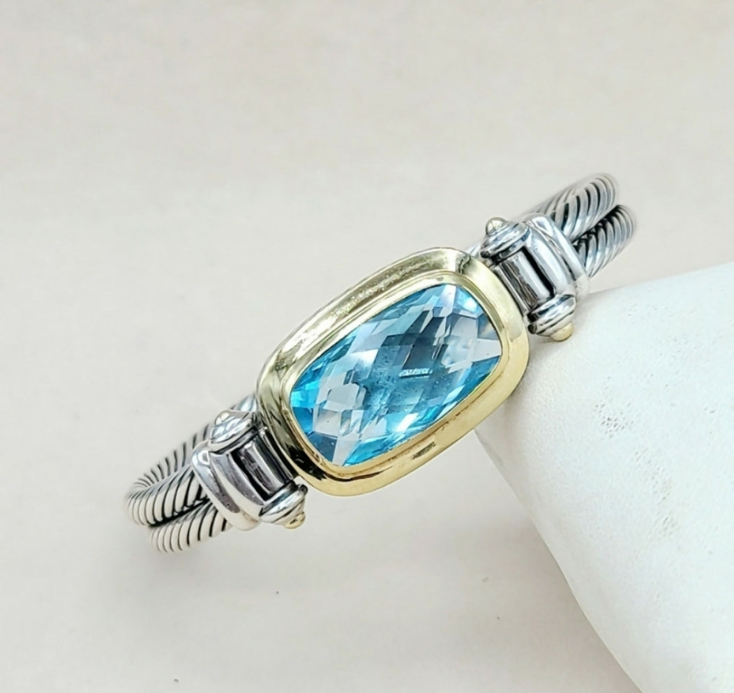    David Yurman Albion Double Cable Bracelet – Blue Topaz & Gold