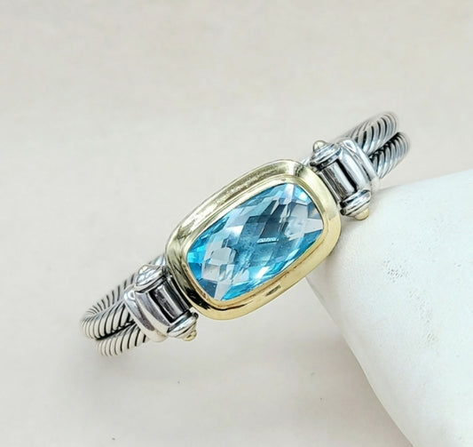    David Yurman Albion Double Cable Bracelet – Blue Topaz & Gold