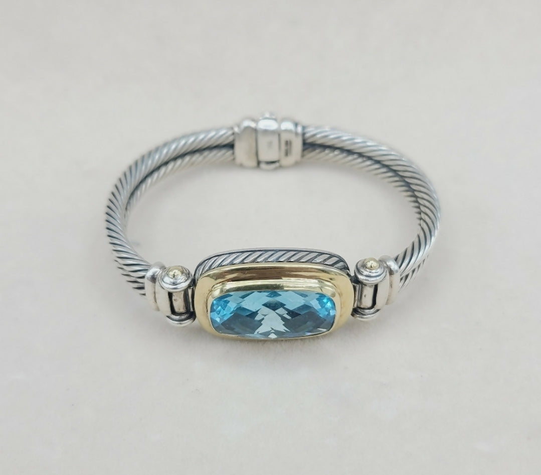    David Yurman Albion Double Cable Bracelet – Blue Topaz & Gold