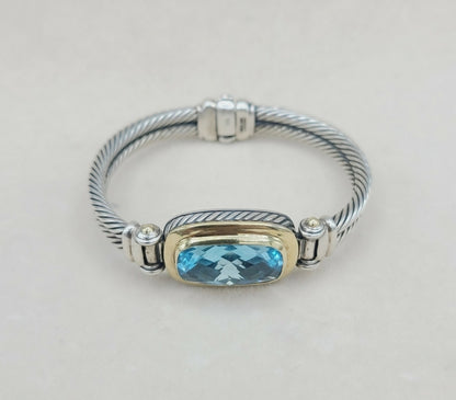    David Yurman Albion Double Cable Bracelet – Blue Topaz & Gold