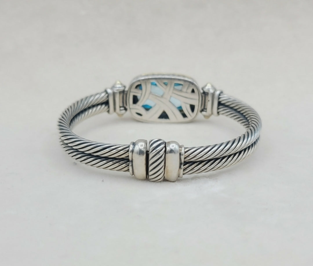    David Yurman Albion Double Cable Bracelet – Blue Topaz & Gold