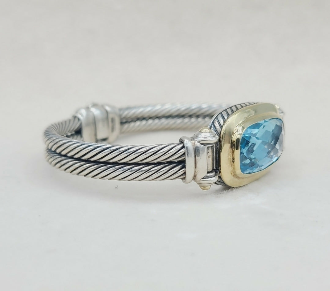    David Yurman Albion Double Cable Bracelet – Blue Topaz & Gold