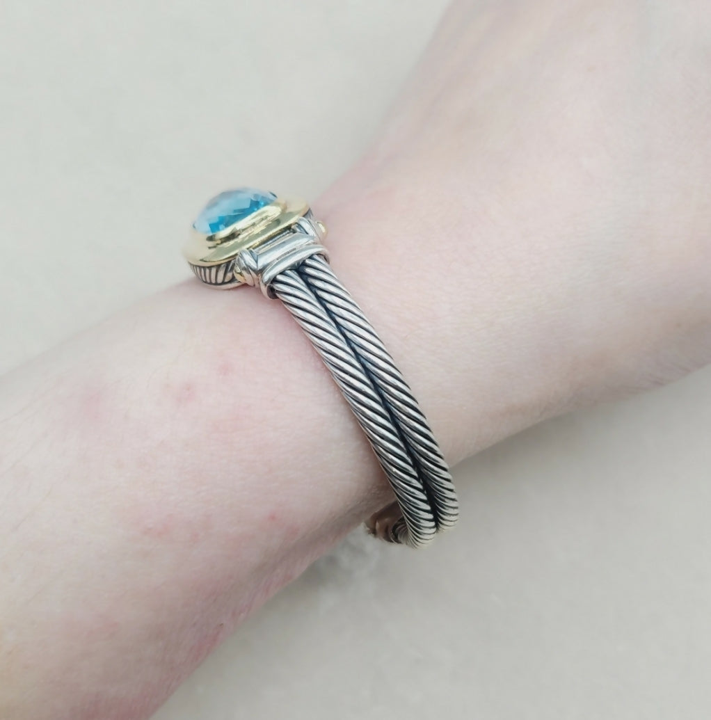    David Yurman Albion Double Cable Bracelet – Blue Topaz & Gold