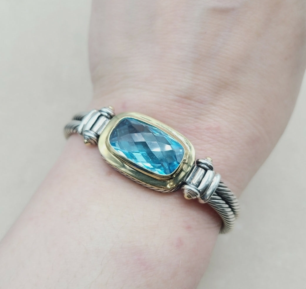   David Yurman Albion Double Cable Bracelet – Blue Topaz & Gold